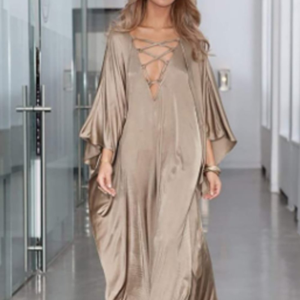 Gold Criss-Cross Oversized Caftan Maxi Dre…